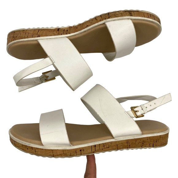 Aldo White Double Strap Slingback Sandals Open Toe Shoes Gold Hardware Women 8.5 - Picture 4 of 11